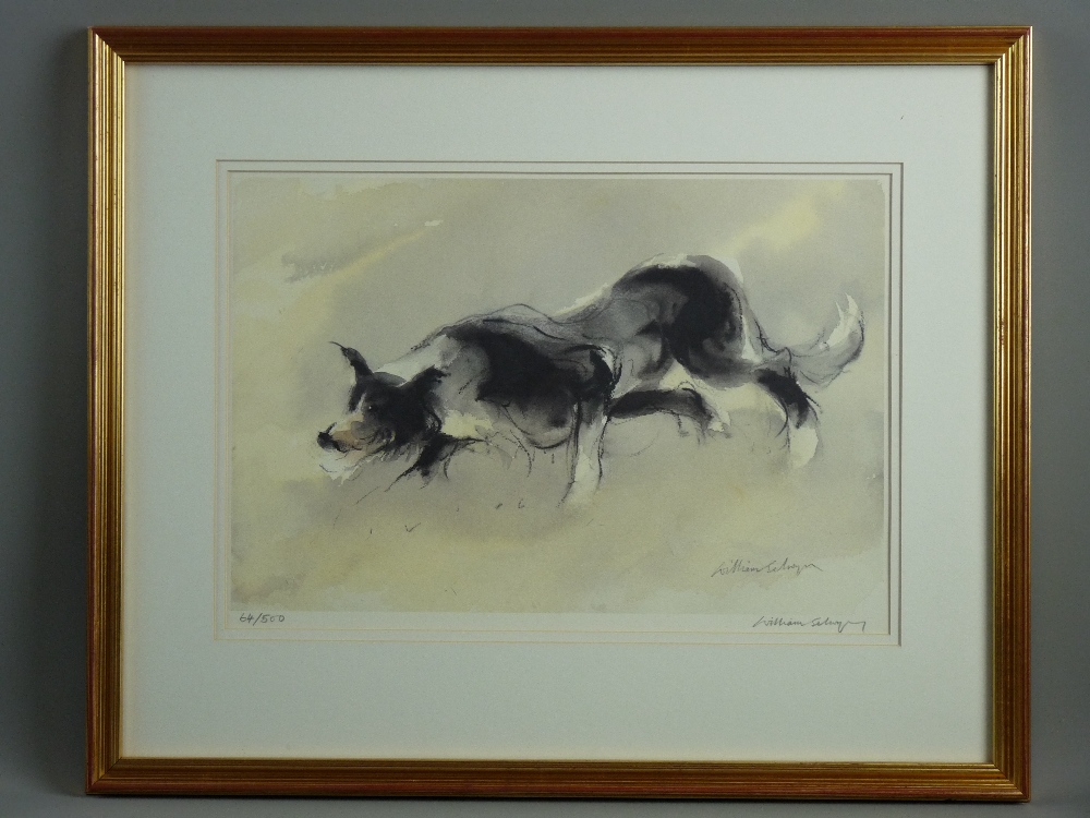 WILLIAM SELWYN coloured limited edition (64/500) print - stalking sheepdog, signed in full, 29 x