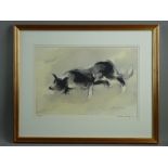 WILLIAM SELWYN coloured limited edition (64/500) print - stalking sheepdog, signed in full, 29 x