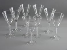 A SET OF SIX 20th CENTURY AIR TWIST STEM GLASSES with three others, conical shaped bowls, the stem