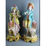 AN IMPRESSIVE PAIR OF CAPODIMONTE FIGURES of a young man and woman classically dressed and in