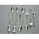 A SET OF SIX SILVER TEASPOONS by Walker & Hall with three others, the set with scrolled decorated