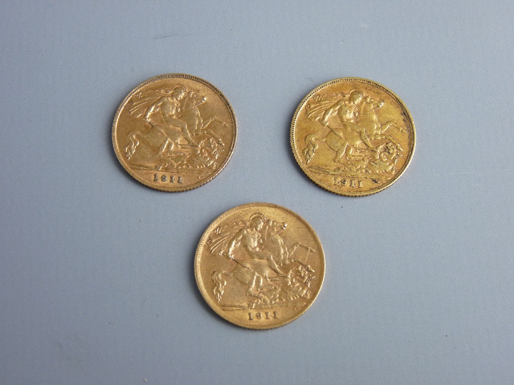 THREE GOLD GEORGE & DRAGON HALF SOVEREIGNS all 1911