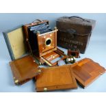 AN EXCELLENT MAHOGANY HALF PLATE FIELD CAMERA KIT by S & J Mitchell, circa 1890, complete with lens,