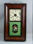 A JEROME WALNUT CASED AMERICAN WALL CLOCK, the dial set with Roman numerals with floral decoration