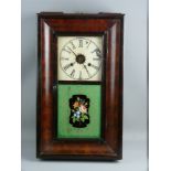 A JEROME WALNUT CASED AMERICAN WALL CLOCK, the dial set with Roman numerals with floral decoration