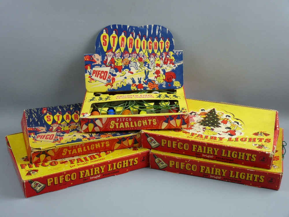 FIVE SETS OF PIFCO FAIRY LIGHTS including three no. 1257 nursery rhyme decorated bells and two no.