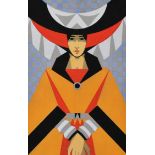 MANNER OF ERTE (ROMAIN DE TIRTOFF) gouache on card - Art Deco illustration of a lady in wide hat