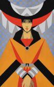 MANNER OF ERTE (ROMAIN DE TIRTOFF) gouache on card - Art Deco illustration of a lady in wide hat