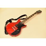 A RED HOFNER ELECTRIC GUITAR, cased, Chinese made, 99cms long