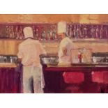 KEN AUSTER (American b. 1949) giclee canvas print - chef's in restaurant, signed, 30 x 40cms