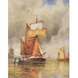 FREDERICK JAMES ALDRIDGE (1850-1933) watercolour - busy boating, Dutch river estuary, signed, 30 x