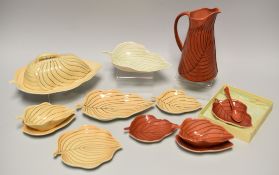 A PARCEL OF CARLTONWARE 'PIN-STRIPE' in three colours and including jug, butter dish, a dish in