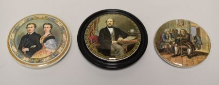 THREE PRATT WARE POT LIDS FEATURING HISTORICAL FIGURES comprising 'DR JOHNSON', 'THE LATE PRINCE