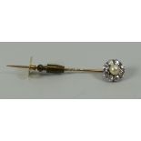 A GOOD DIAMOND & PEARL TIE-PIN with centre pearl and eight outer diamonds of approx 0.25-0.3cts