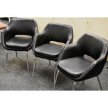 THREE MATCHING 1970s TANSARD TUB-STYLE CHAIRS on chrome supports