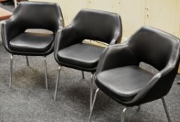 THREE MATCHING 1970s TANSARD TUB-STYLE CHAIRS on chrome supports