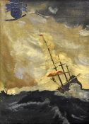 MODERN FOLLOWER OF WILLEM VAN DE VELDE (1633-1707) oil on board - 'Frigate in a Storm', 116 x 85cms