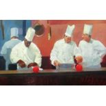 KEN AUSTER (American b.1949) giclee canvas print - group of chefs preparing food, 88 x 134cms