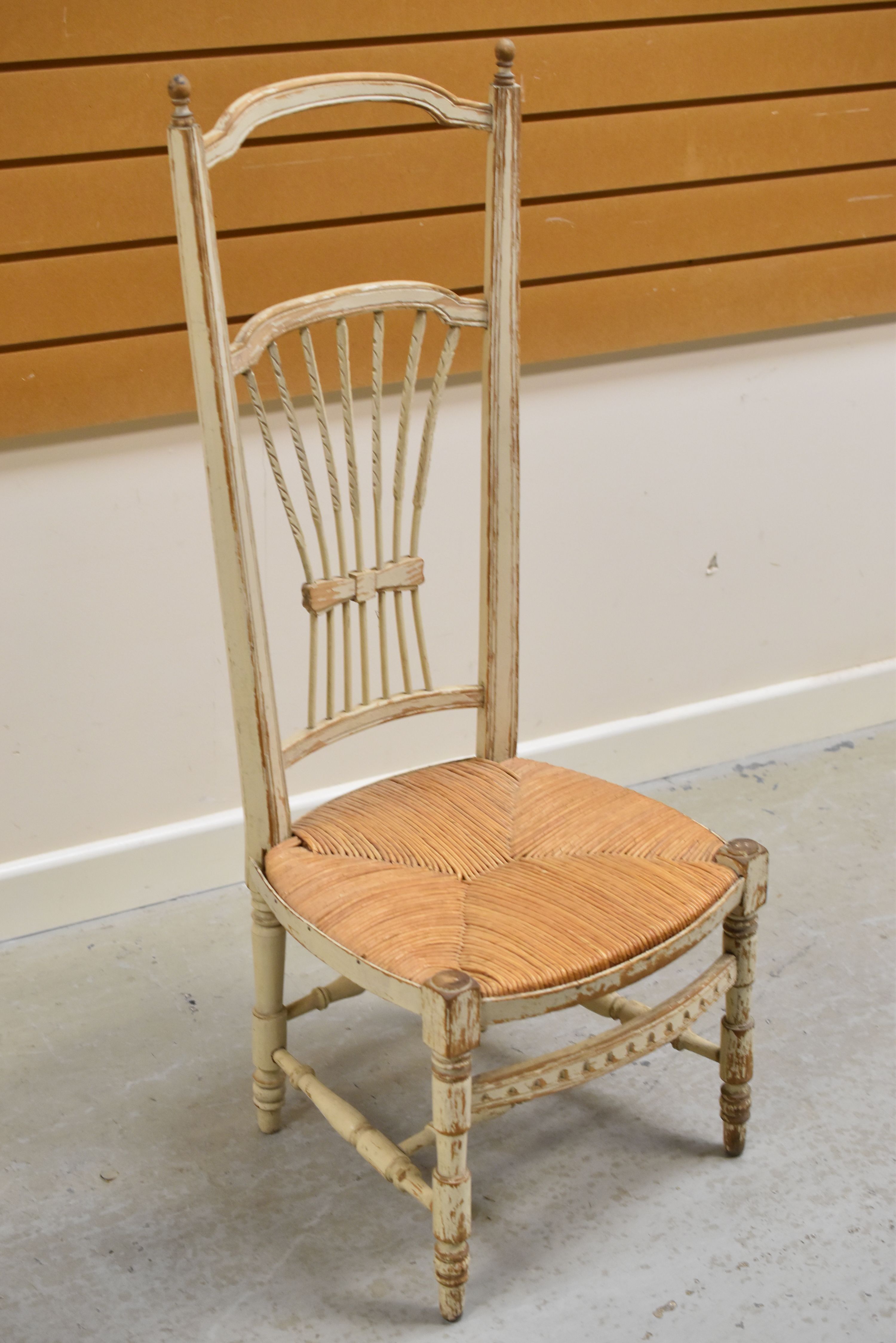 A PAIR OF FRENCH PAINTED PINE FARMHOUSE CHAIRS with rush seats and wheat kernel backs - Image 2 of 2