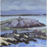 HUW JONES acrylic on board - Welsh coastal scene, untitled, signed in full, 23 x 23cms