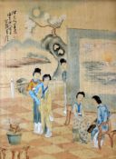 JAPANESE SCHOOL paintings on silk, a pair - depicting scenes from Japanese fables, the first 142 x