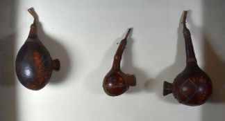 THREE UNUSUAL SMOKING PIPES, POSSIBLY AFRICAN with bulbous bowls overlaid with copper, largest