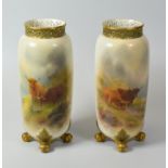 A PAIR OF ROYAL WORCESTER VASES DECORATE BY HARRY STINTON Shape No. G42 of tubular form on four