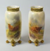 A PAIR OF ROYAL WORCESTER VASES DECORATE BY HARRY STINTON Shape No. G42 of tubular form on four