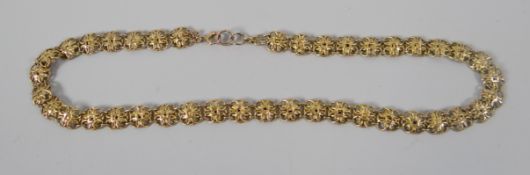 A 9CT GOLD FLORAL-LINK CHOKER NECKLACE 16gms