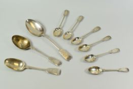 A PARCEL OF SILVER SPOONS comprising set of six bright-cut tea-spoons, London 1887 and three