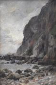 JOSEPH YELVERTON DAWBARN oil on board - North Wales headland entitled 'Little Orme' signed and dated