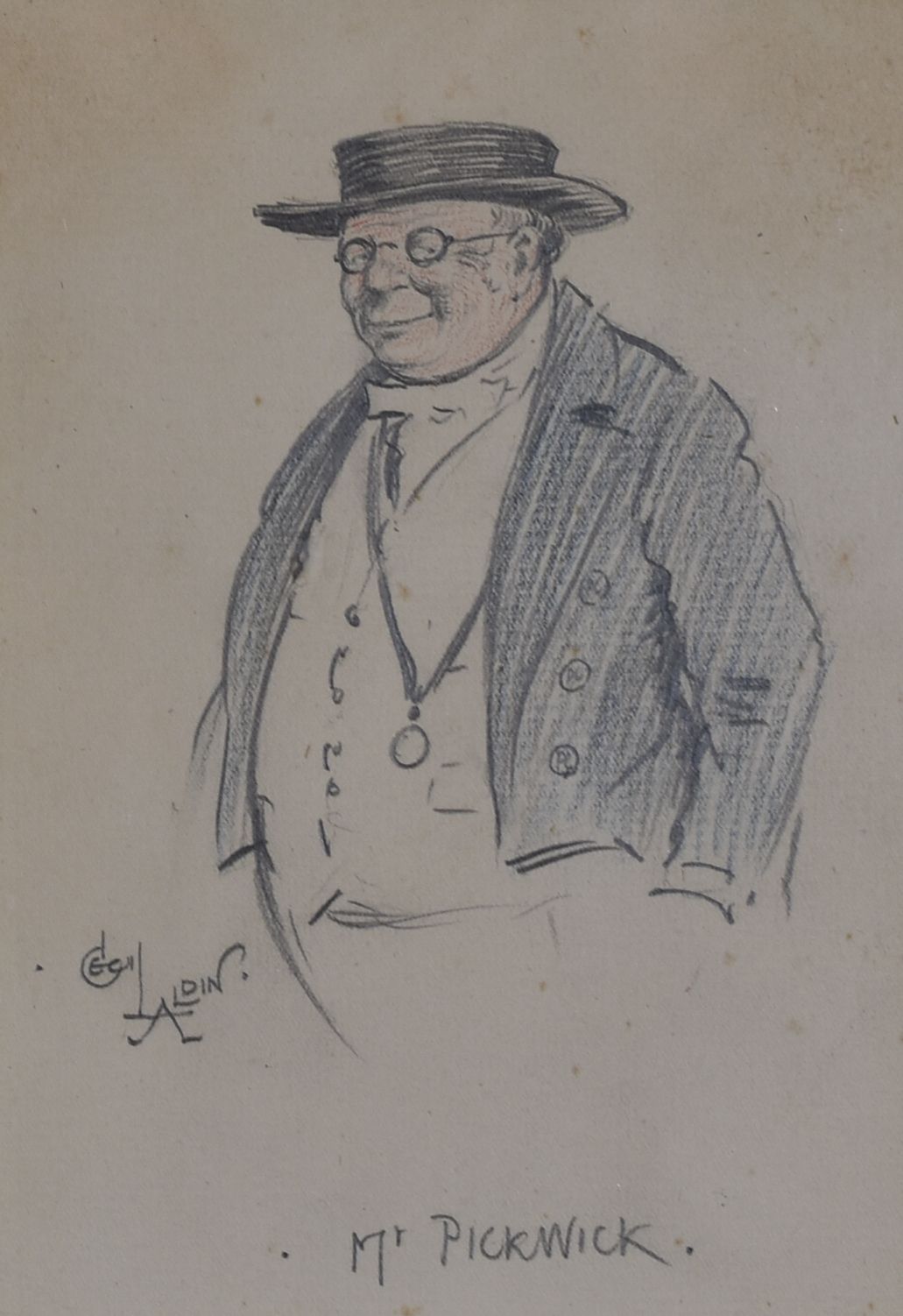 CECIL ALDIN sketch - of Mr Pickwick, 18 x 12.5 together with a print of a half timbered pub, 12 x