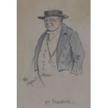 CECIL ALDIN sketch - of Mr Pickwick, 18 x 12.5 together with a print of a half timbered pub, 12 x