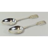 A PAIR OF SILVER COMMEMORATIVE SPOONS with crested and engraved terminals for the Royal Jersey