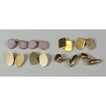 FOUR PAIRS OF GOLD / PART-GOLD HALLMARKED CUFF-LINKS various forms, 24.5gms