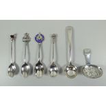 SIX ASSORTED SILVER COLLECTOR'S SPOONS, 3.3ozs