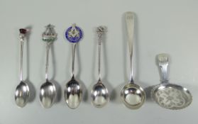 SIX ASSORTED SILVER COLLECTOR'S SPOONS, 3.3ozs