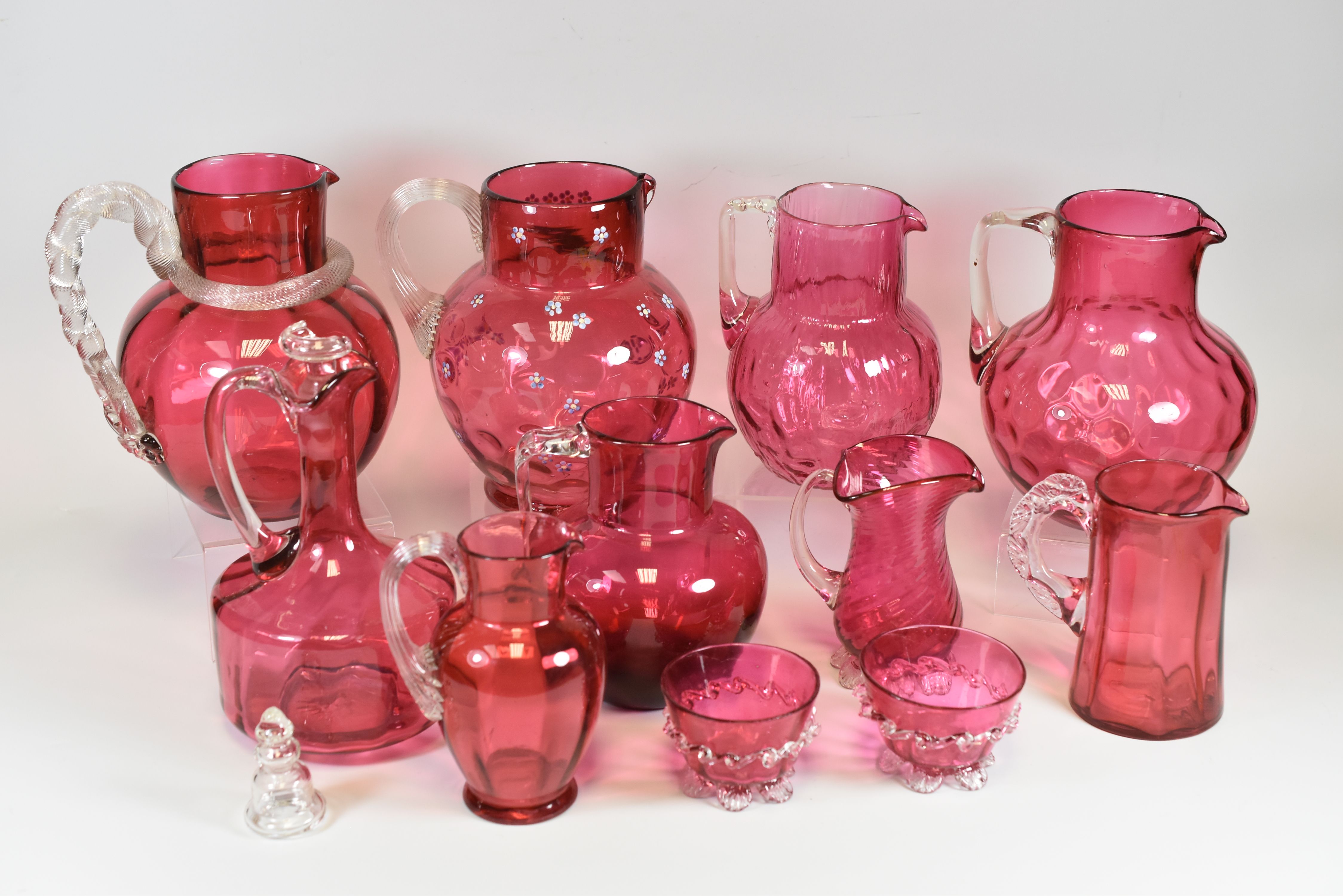ELEVEN CRANBERRY GLASS ITEMS