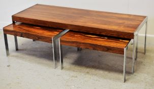 A DANISH ROSEWOOD NEST OF THREE TABLES comprising Long John coffee table and two smaller on