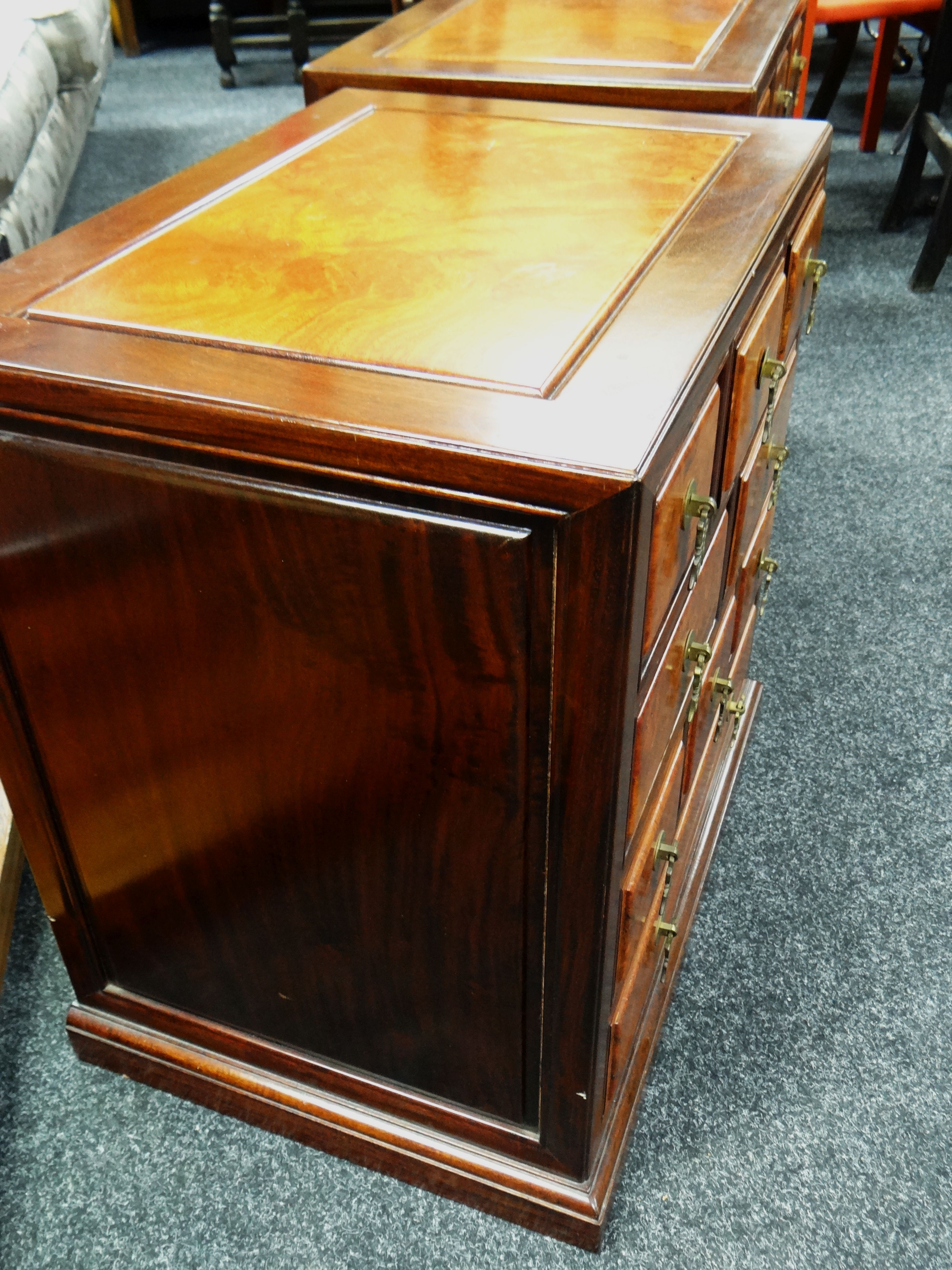 A PAIR OF SMALL MODERN CHESTS WITH AN ARRANGEMENT OF NINE DRAWERS, 56cms wide - Image 2 of 2