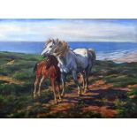 WILLIAM FIRTH oil on canvas - standing mare and foal on headland, signed, 50 x 67cms Provenance: