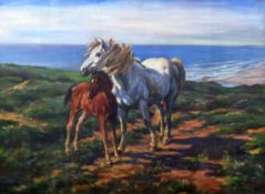 WILLIAM FIRTH oil on canvas - standing mare and foal on headland, signed, 50 x 67cms Provenance: