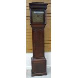 A MID TO LATE EIGHTEENTH CENTURY OAK LONGCASE CLOCK with eight day movement, the brass dial having