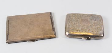 TWO SILVER CIGARETTE CASES, one machine turned the other engraved decoration, 8ozs