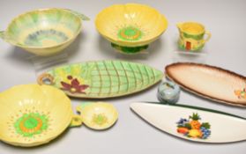 A PARCEL OF CARLTONWARE POTTERY including twin-handled bowl, two flower-form bowls and a similar