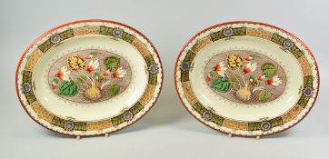 TWO WEDGWOOD CREAMWARE POTTERY DISHES with botanical study transfers after Albrecht Durer, impressed