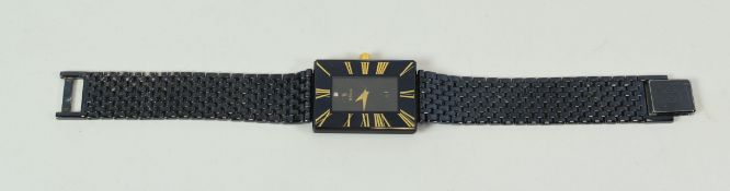 A GENT'S H STERN WRISTWATCH having a rectangular dial with diamond at 12, believed gold crown, Roman