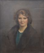 WILLIAM FIRTH oil on canvas - head and shoulders portrait of a female in fur coat with title, 60 x