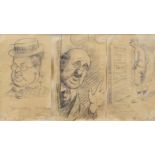JOHN DE WALTON (Punch Cartoonist) pencil drawing in three sections - each section entitled '