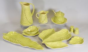 A PARCEL OF CARLTONWARE 'PIN-STRIPE' PATTERN IN GREEN including jug, h'ordeuvres dishes etc